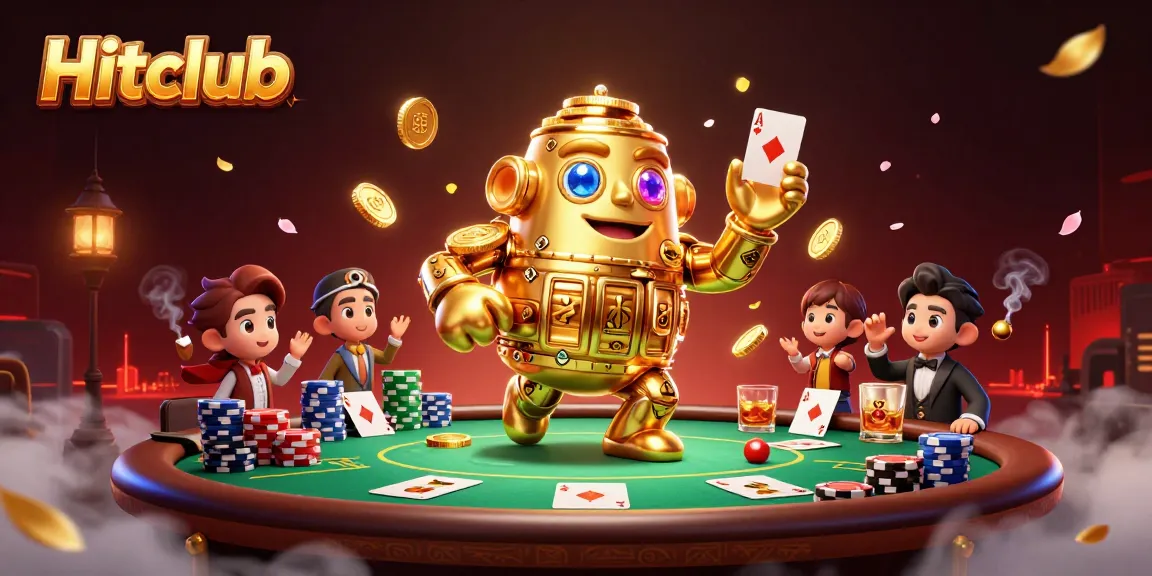 Experience the excitement at Hitclub with a golden golem and vibrant poker scene.