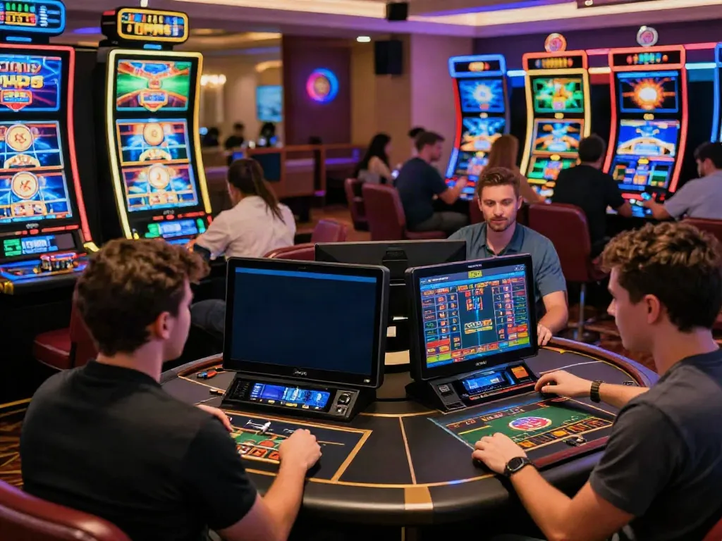 Players enjoying ku88 online games in a vibrant casino setting.