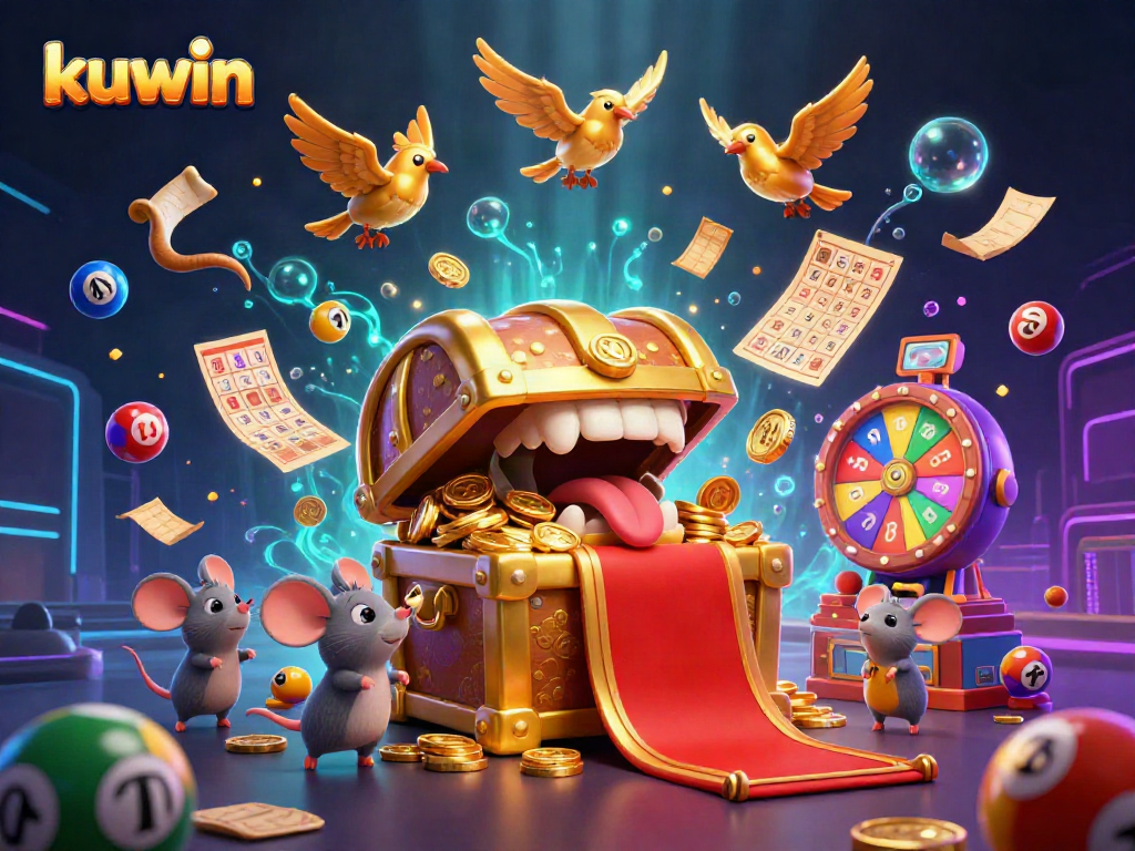 Engage in kuwin's thrilling gaming experience surrounded by vibrant, dynamic lottery elements.