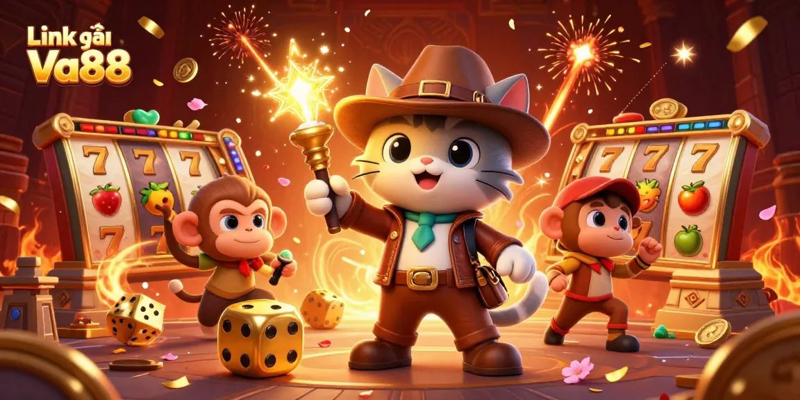 Discover winning strategies with Link vào Va88 in a vibrant casino adventure image filled with lucky symbols.