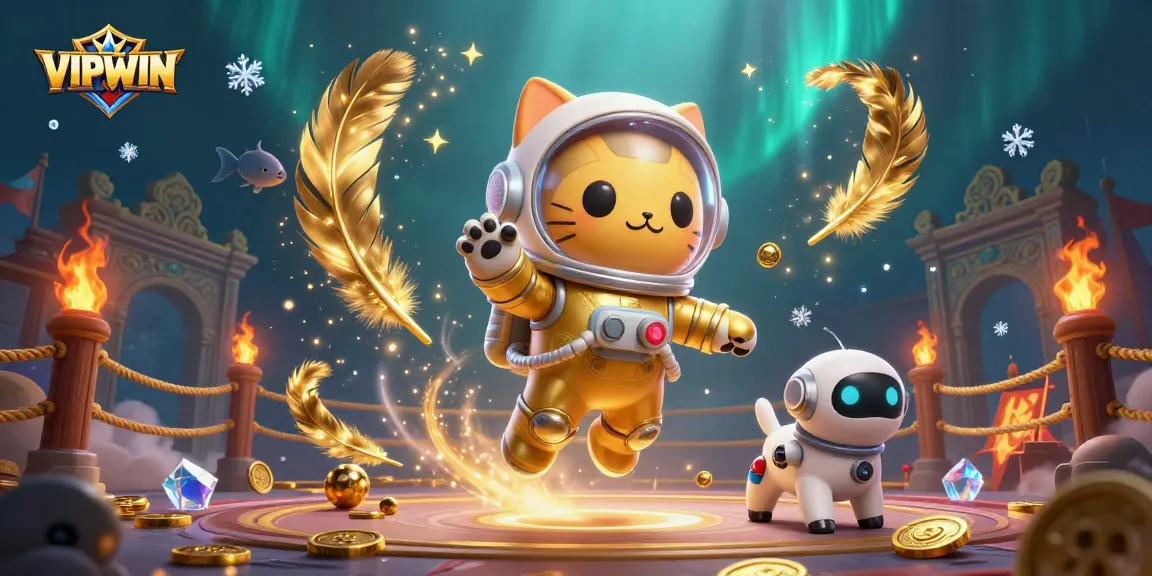 Engage with VIPWIN in this dynamic 3D casino scene featuring space-themed characters and vibrant gambling elements.