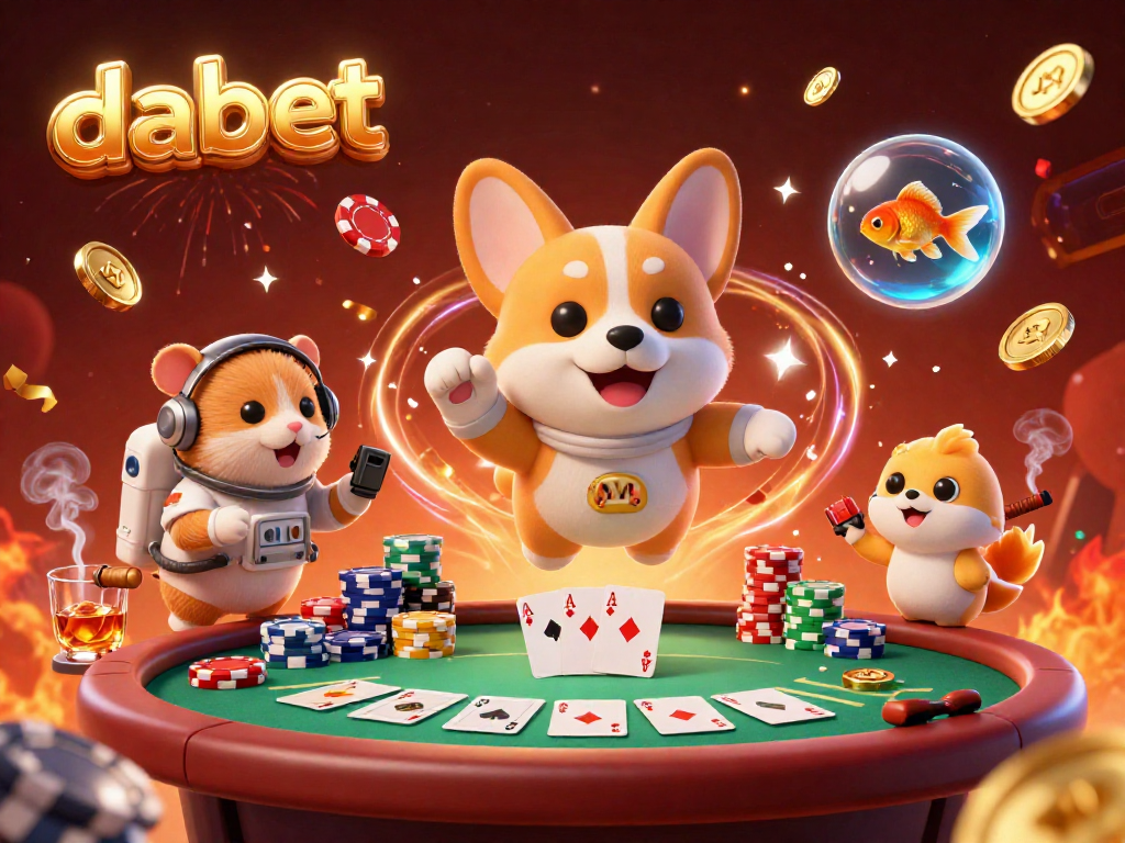 Dabet celebrates victories with a vibrant space-themed casino scene filled with floating poker chips and colorful confetti.