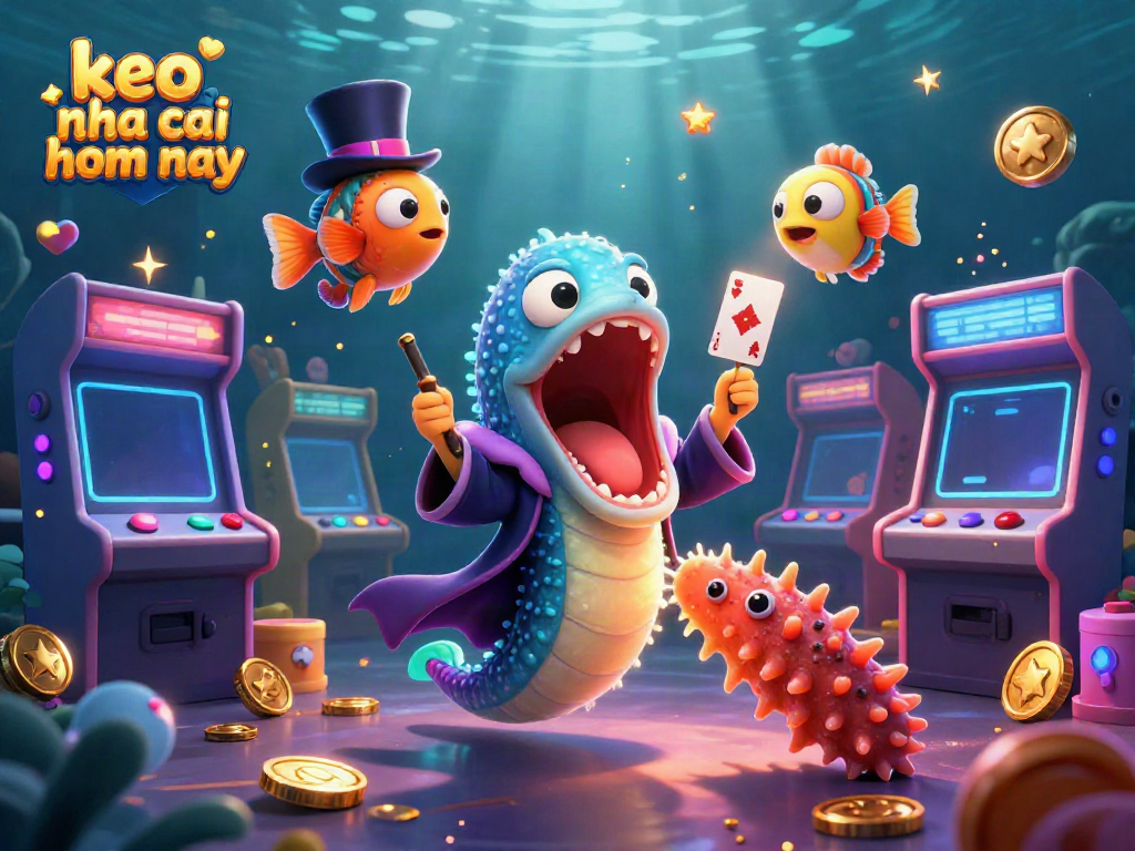Witness the exciting action of keo nha cai hom nay with unique characters performing tricks in a vibrant casino-themed underwater setting.