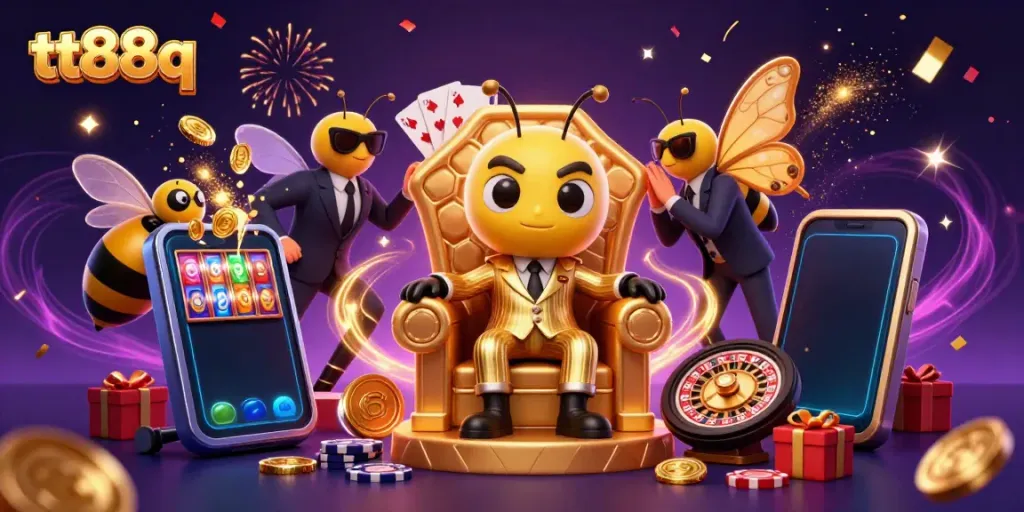 Engage with the thrilling slot games at tt88q with a dynamic casino illustration.