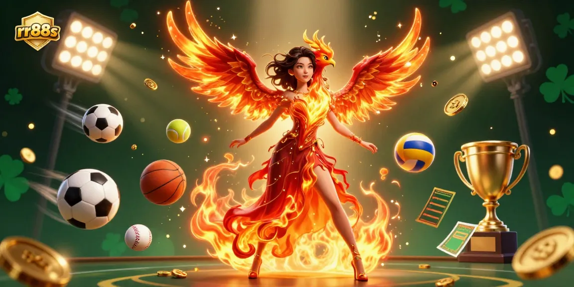Experience high-energy betting action with rr88s, as vibrant sports elements and a stunning phoenix ignite excitement in gaming.