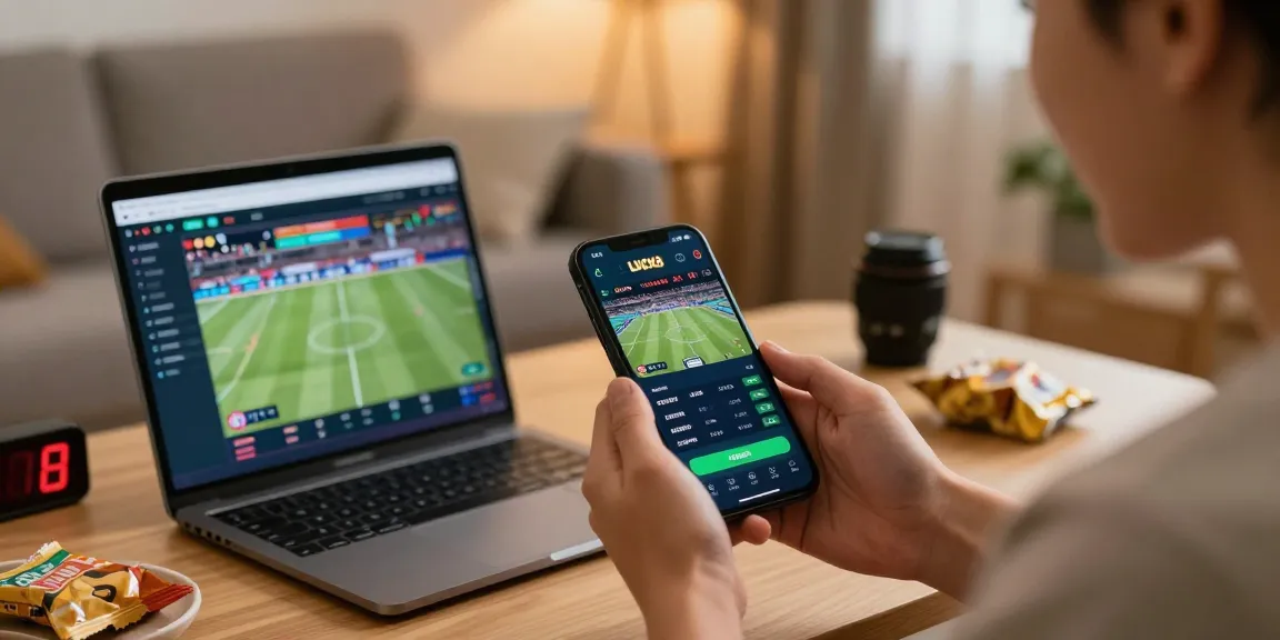 LUCK8 user engaging with live betting app in modern home setting