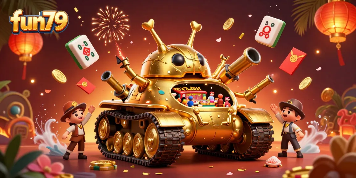 Engage with fun79's vibrant casino experience inside a golden beetle tank, featuring action and excitement.