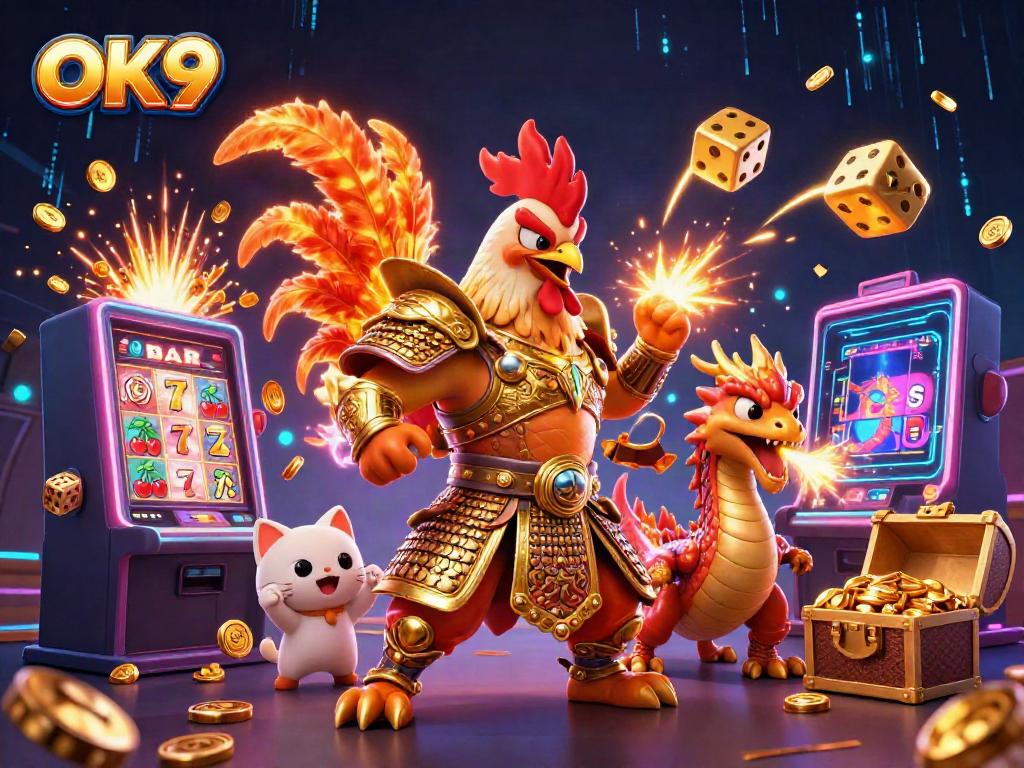 Engage with OK9's vibrant gaming universe featuring dynamic rooster warriors and exciting jackpots.