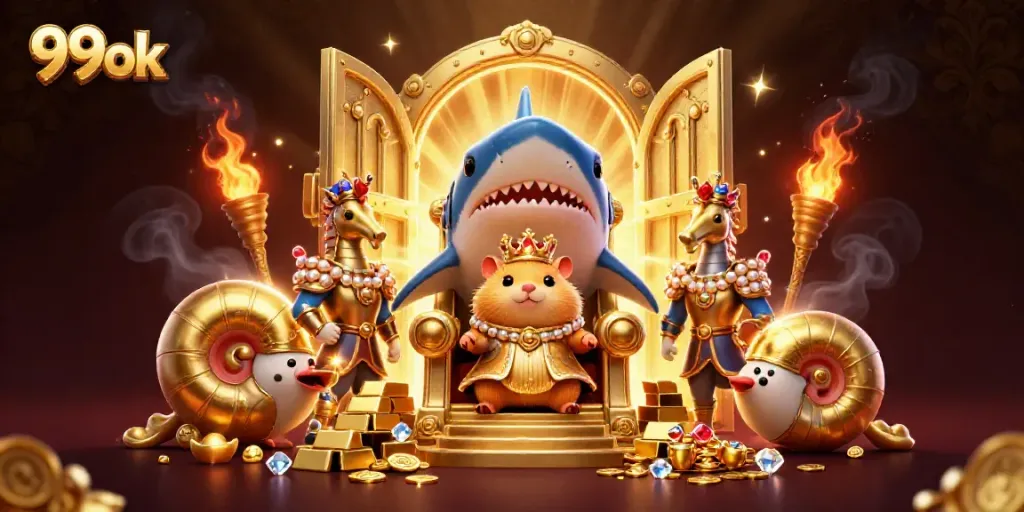 Engage in thrilling gameplay at 99ok with the golden hamster king ruling over a majestic treasure scene