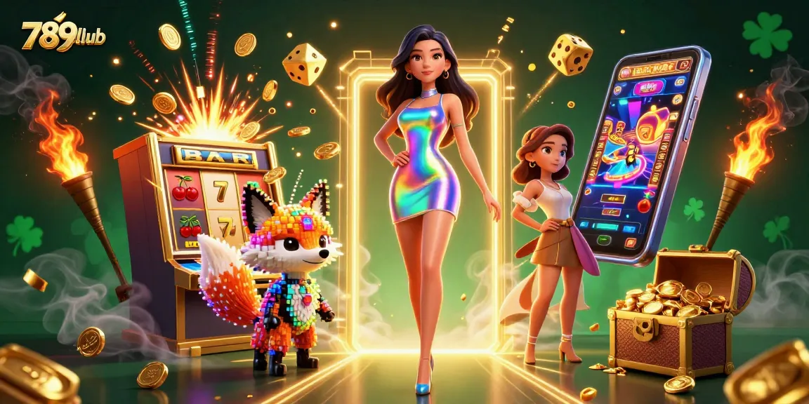 Experience excitement at 789club with a vibrant jackpot scene featuring a dazzling woman and colorful casino elements.