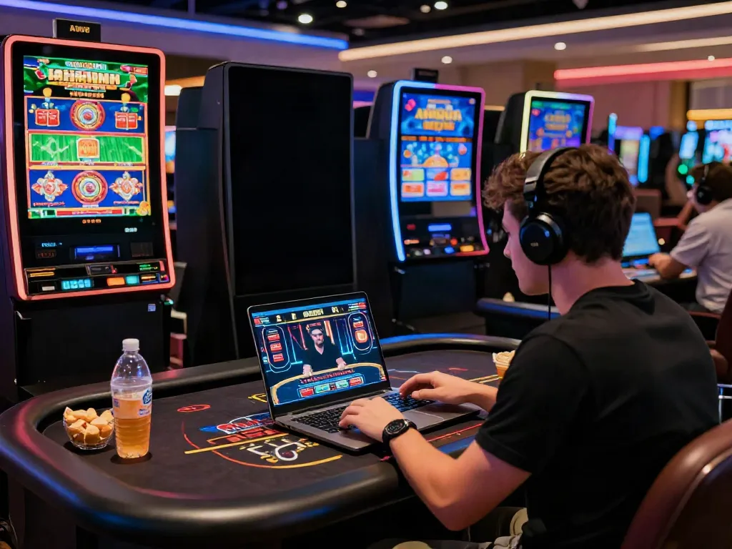 Player enjoying a live casino game on laptop at https://red88.limited/ with vibrant graphics and engaging atmosphere.