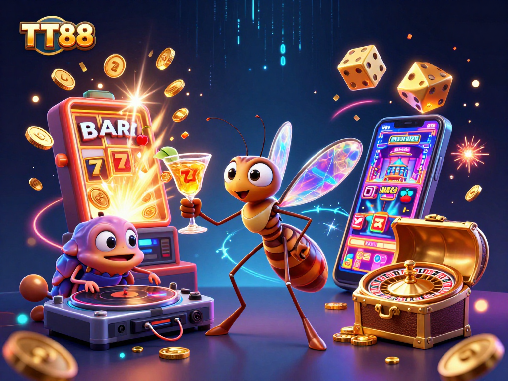 Engage with TT88's vibrant casino experience featuring energetic characters and dynamic gameplay.