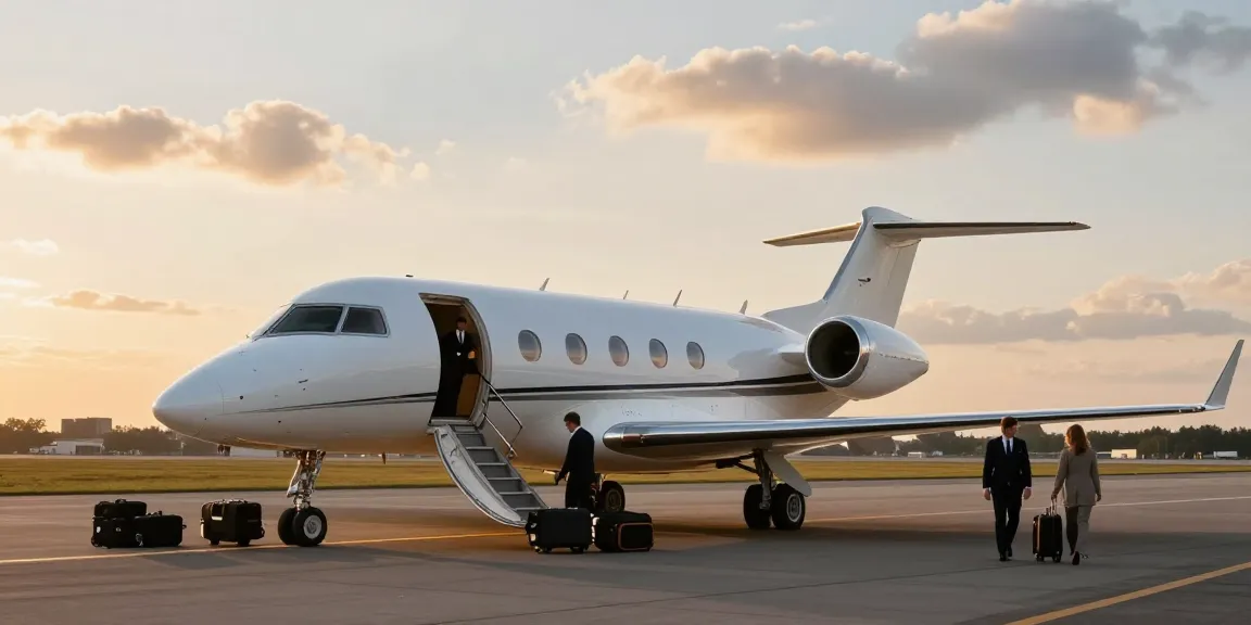Private jet rental Amsterdam at sunset with passengers arriving at Schiphol Airport