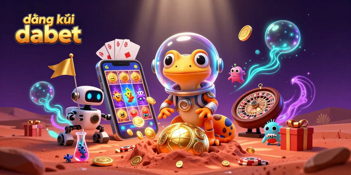 Engage in đăng ký dabet with vibrant 3D illustration showcasing exciting casino elements and alien characters.