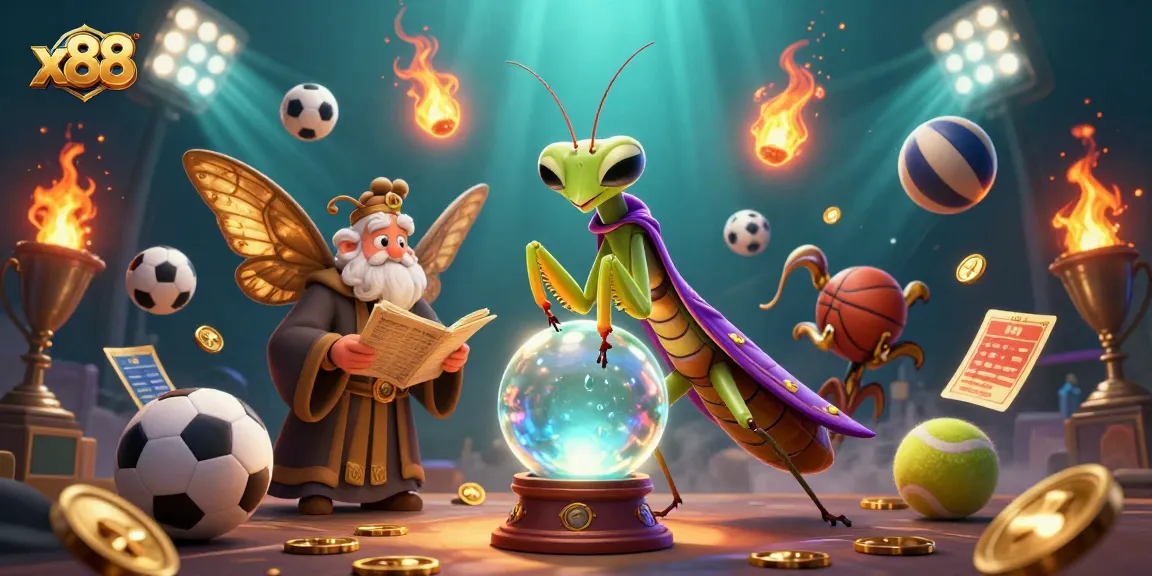 Experience thrilling betting adventures with x88, showcasing a vibrant scene of fortune tellers and dynamic sports elements.
