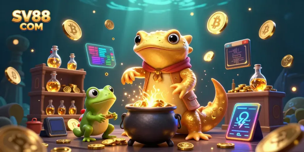 Engage with SV88 COM's vibrant universe of gaming, featuring golden charms and alchemical magic.