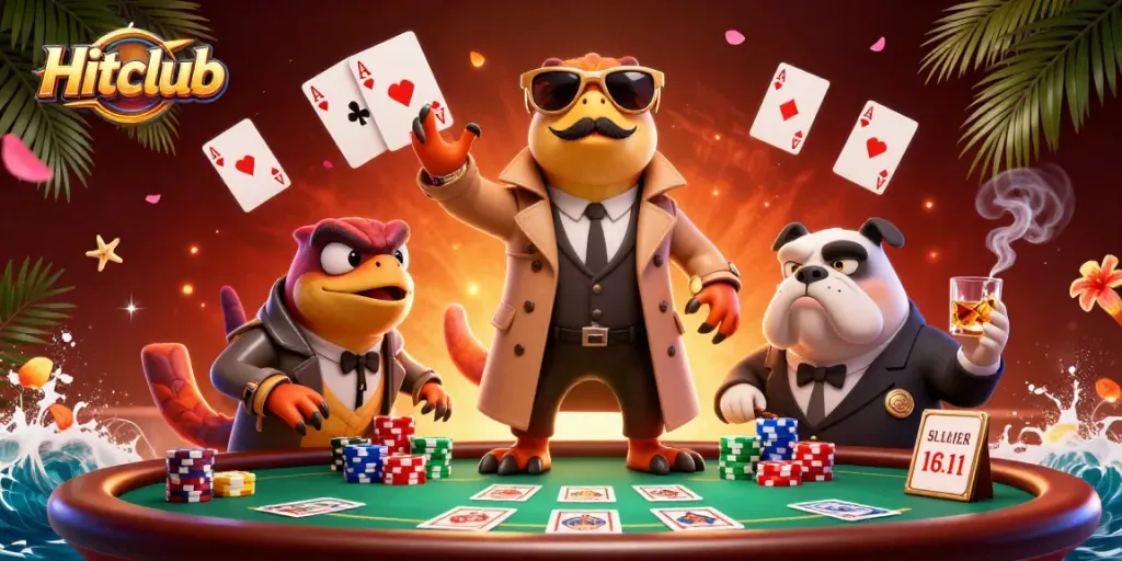 Hitclub welcomes players into a vibrant VIP casino lounge with cartoon raptors and engaging game elements.