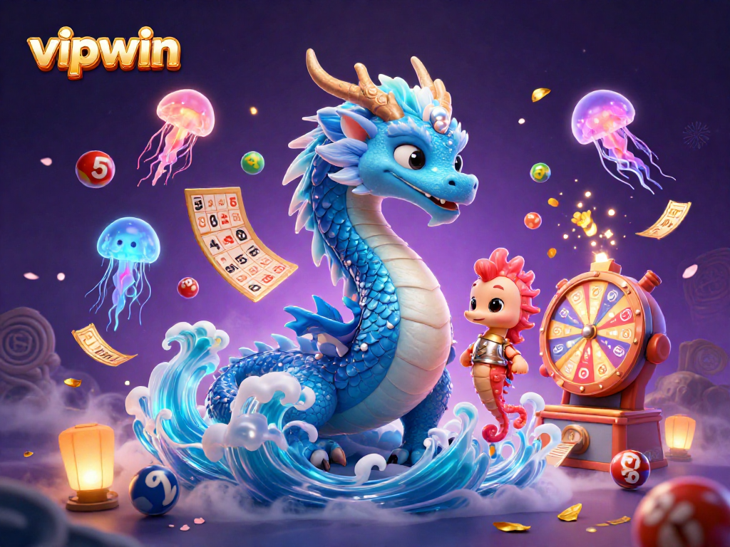 Engage players with immersive VIPWIN casino experience featuring a vibrant sea dragon, knight seahorse, and glowing jellyfish.