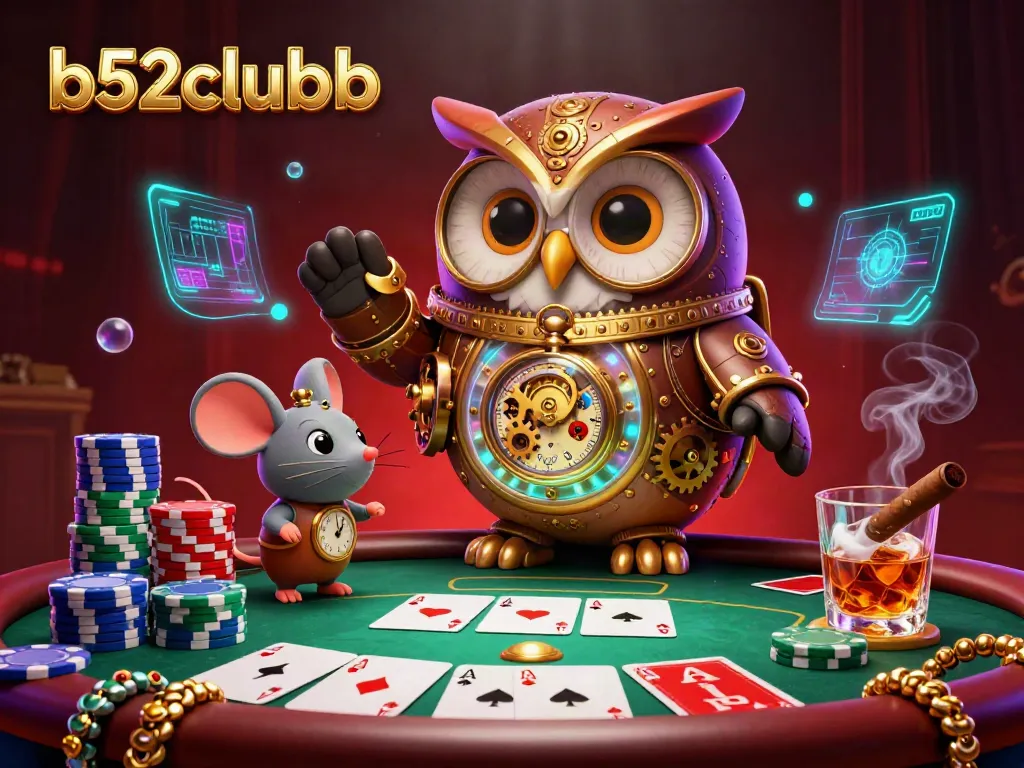 Experience thrilling gameplay at b52clubb with a vibrant scene showcasing poker elements and steampunk characters.