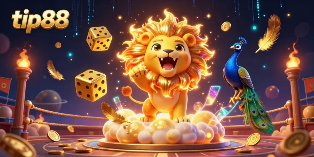 Experience sports betting thrills with tip88 in a vibrant, action-packed 3D casino scene.
