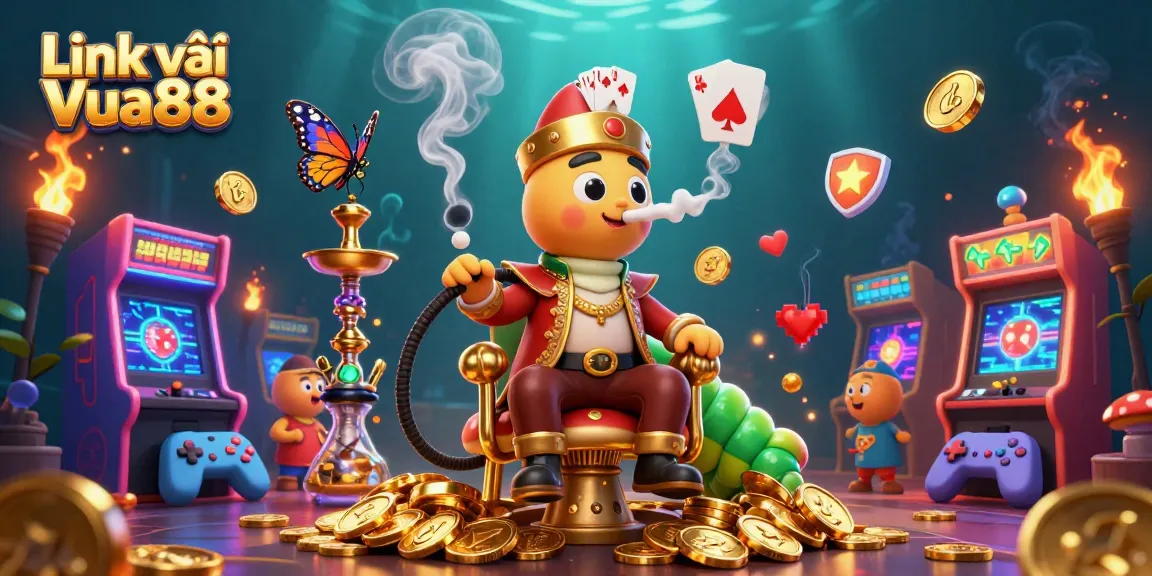 Experience the thrill with Link vào Vua88, surrounded by colorful arcade games and captivating characters.
