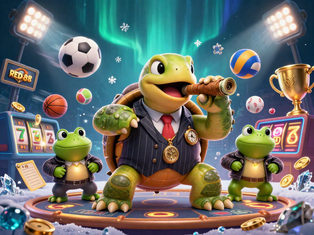Engage in thrilling gameplay at RED88 with our vibrant casino scene featuring dynamic characters and elements.