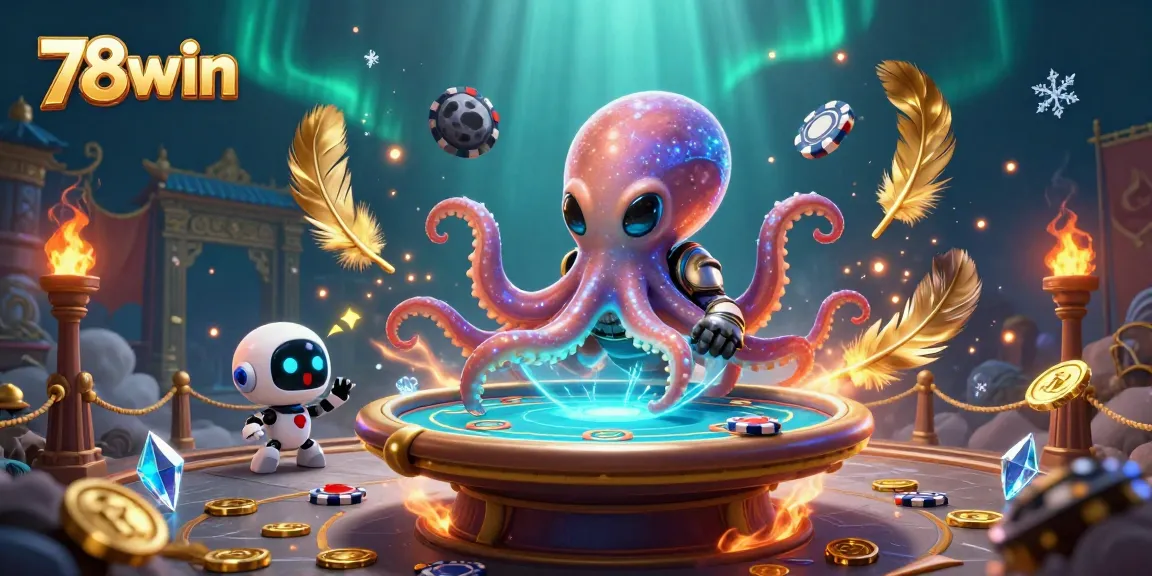 Experience the excitement of 78win's vibrant casino with an alien octopus playing poker.