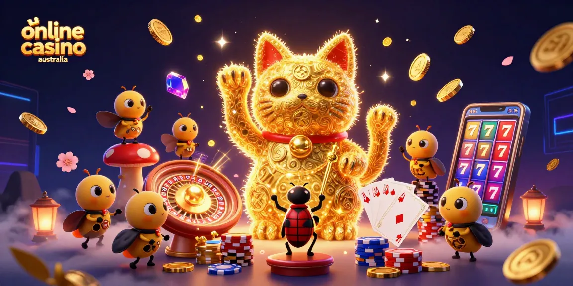 Join the action at an online casino Australia featuring a vibrant lucky cat and dynamic symbols.