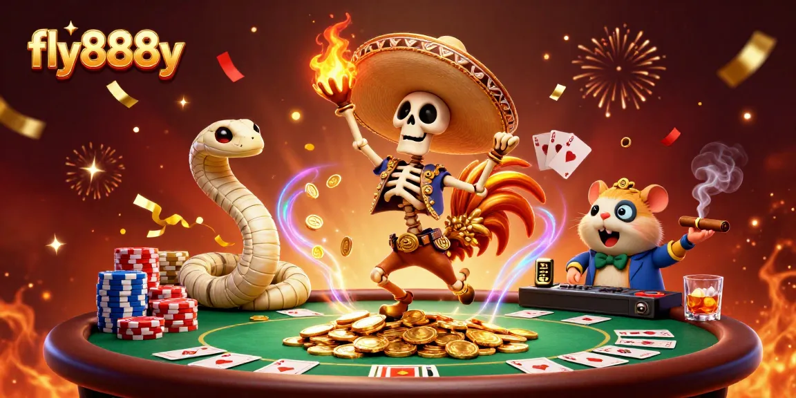 Engaging illustration showcasing fly888y with vibrant casino elements and exciting characters.