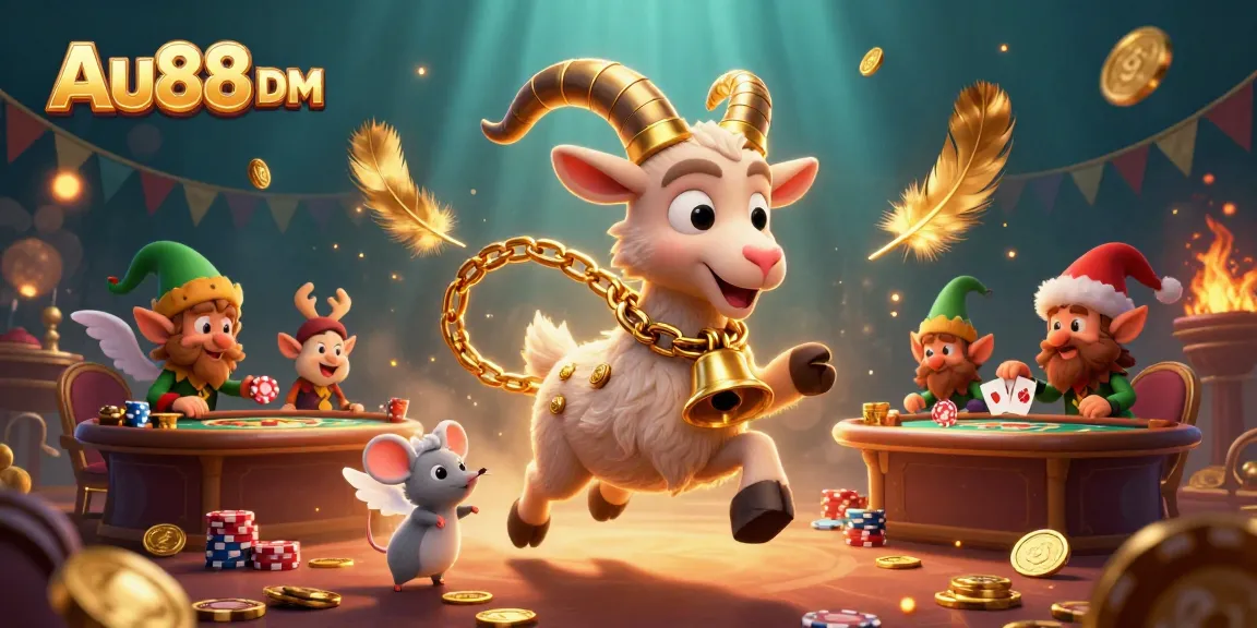 Engage with Au88 DM at a lively casino showcasing a Krampus goat and enchanting characters.
