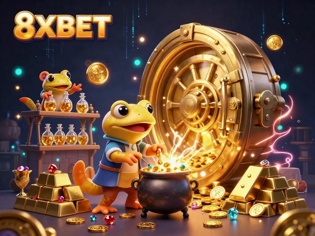 Experience the magic of 8XBET's casino world with a golden salamander alchemist dynamic scene.