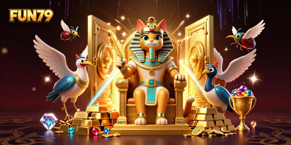 Experience thrilling wins with FUN79 in a vibrant 3D casino scene full of treasures and excitement.