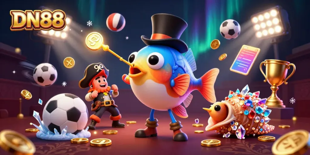 Engage with DN88's dynamic betting environment featuring colorful characters and thrilling casino elements.