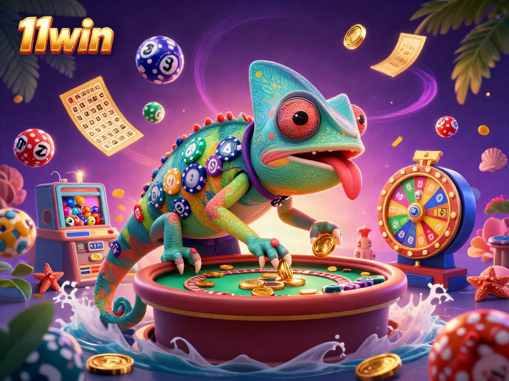 Experience captivating gameplay at 11win with vibrant lottery balls and golden casino elements in a dynamic illustration.