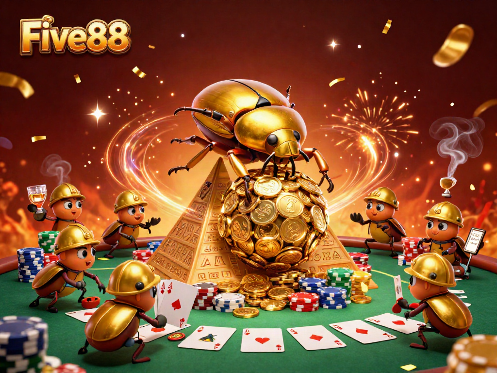 Experience the excitement of Five88 with colorful casino elements in a vibrant scene.