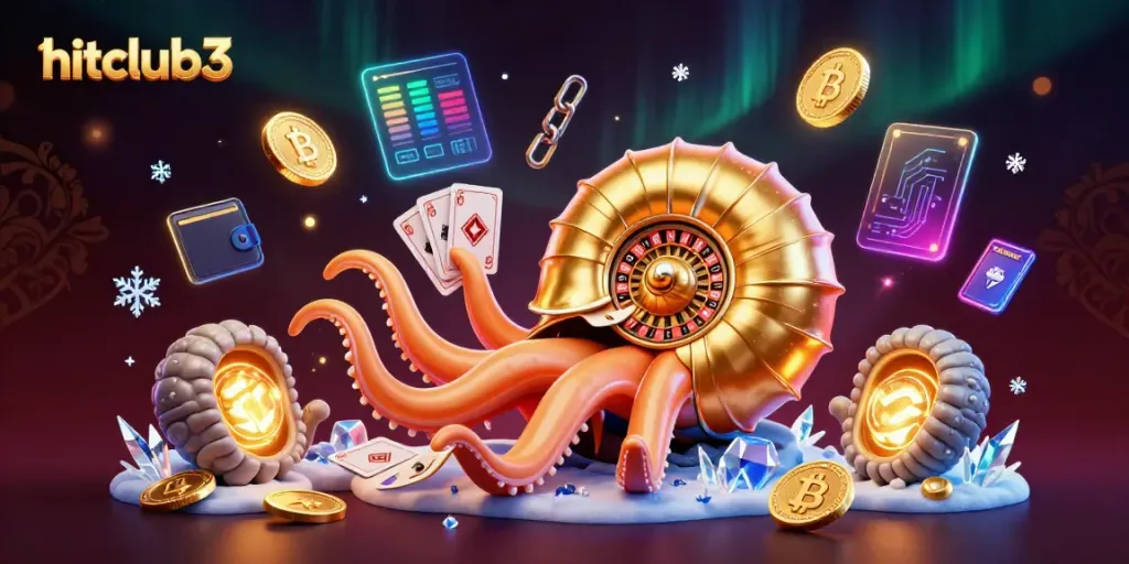 Experience the excitement of hitclub3 with a vibrant 3D scene featuring a giant nautilus roulette wheel.