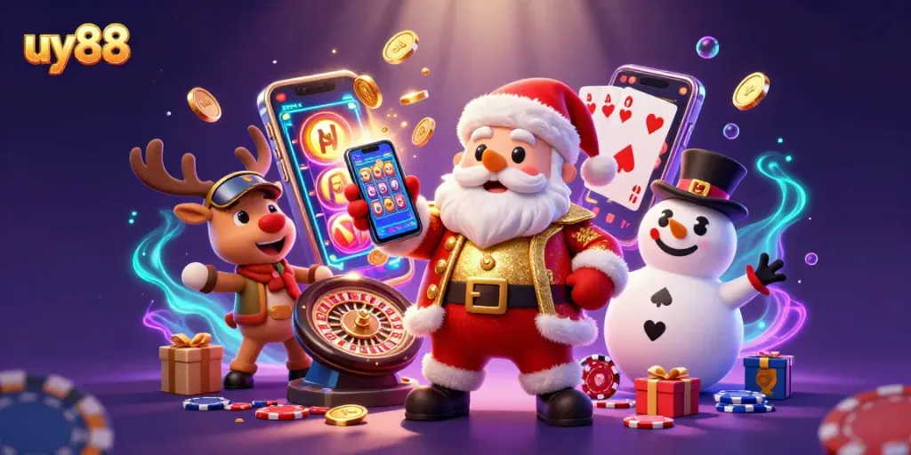 Experience the excitement with uy88 as Santa plays jackpot slots surrounded by festive casino fun.