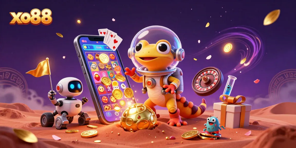 Play exciting games at xo88 with a Martian gecko in a golden casino filled with treasures!