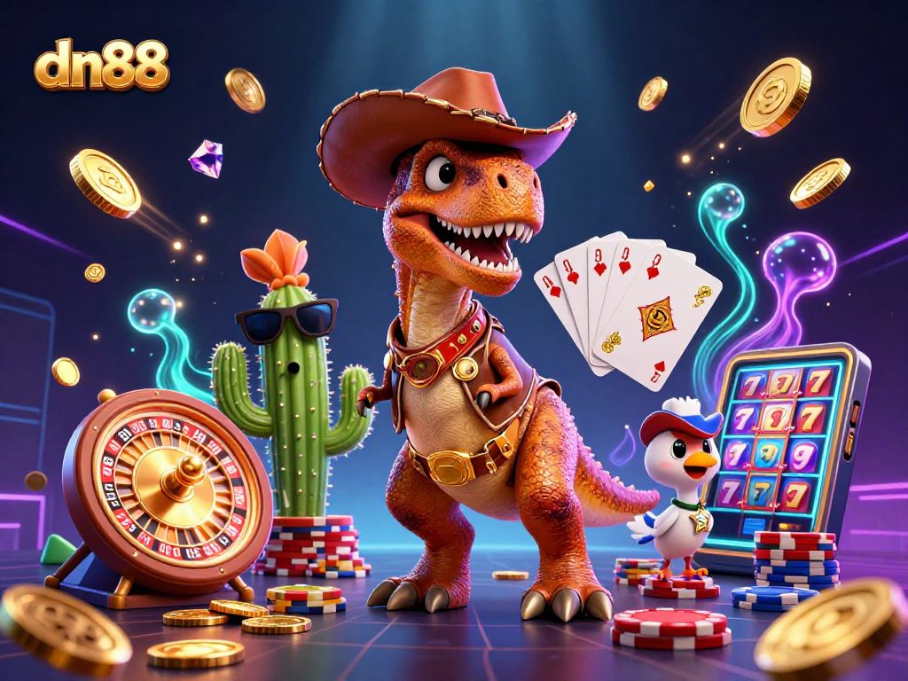 Experience thrilling gameplay at dn88 with colorful characters and dynamic casino elements in a vibrant scene.