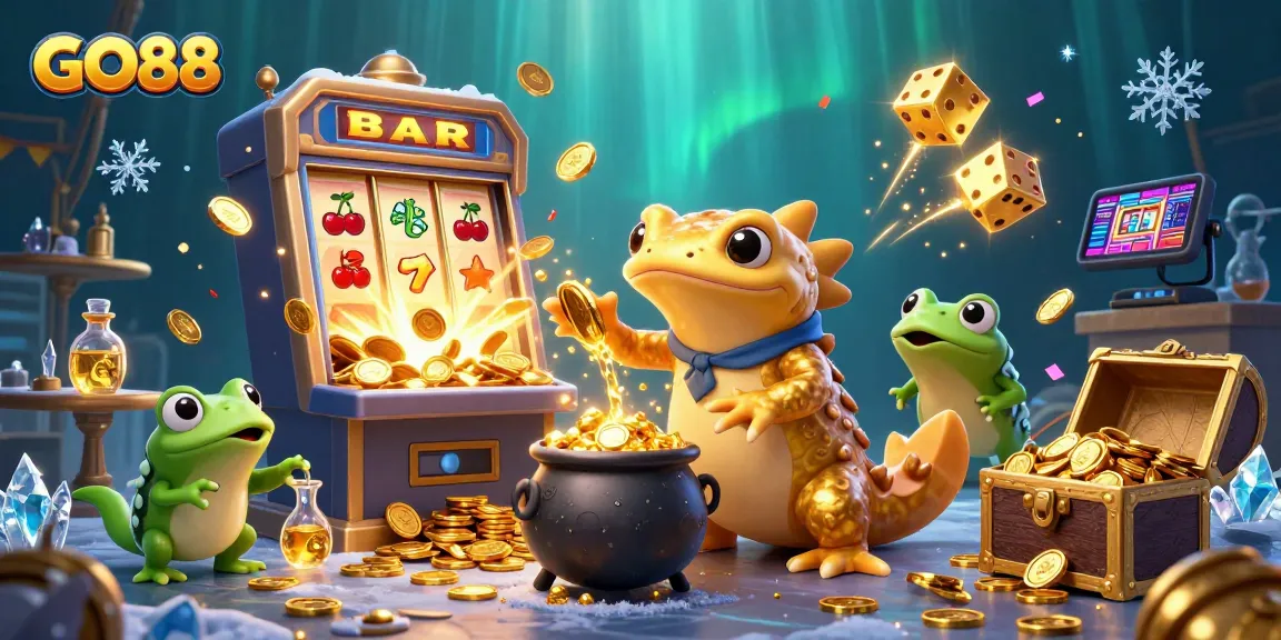 Experience GO88 with an ultra-detailed casino world featuring a golden salamander alchemist and dynamic game elements.