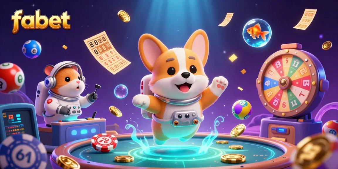Play with fabet as the astronaut corgi floats through a vibrant space casino, capturing excitement and fun.