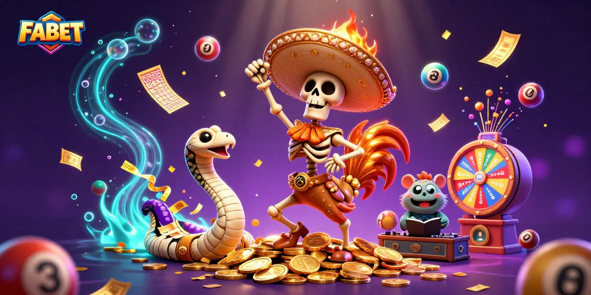 Experience the excitement of FABET with vibrant lottery scenes featuring lively characters and jackpot elements.