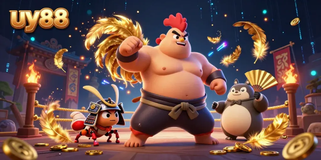 Engage with the excitement of uy88 as a sumo wrestler, samurai cricket, and tanuki showcase a lively casino battle