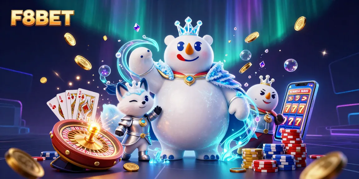 Win big at F8BET with immersive games featuring a polar bear and snow fox in a dazzling casino scene.