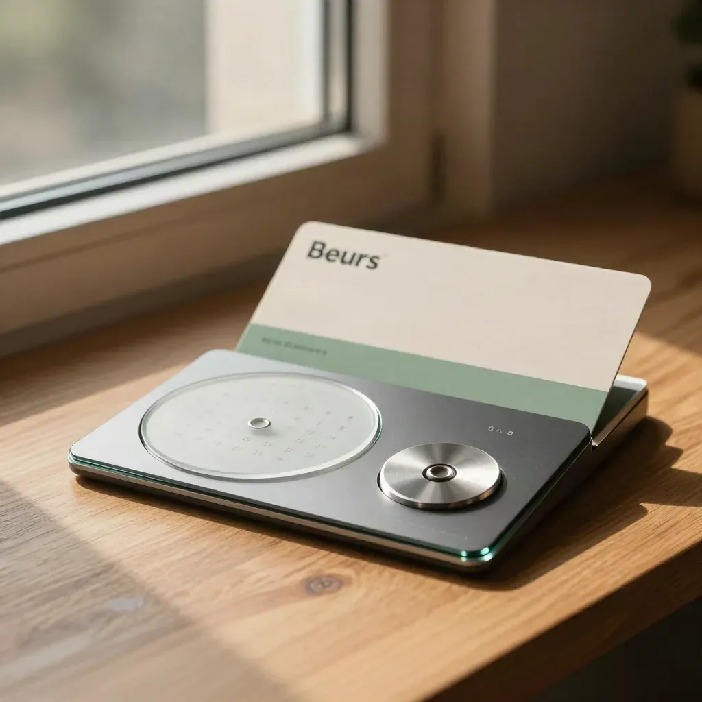 Premium beleggingsbundel op warm eiken met dashboardslab, kalenderdisc en prijs-token