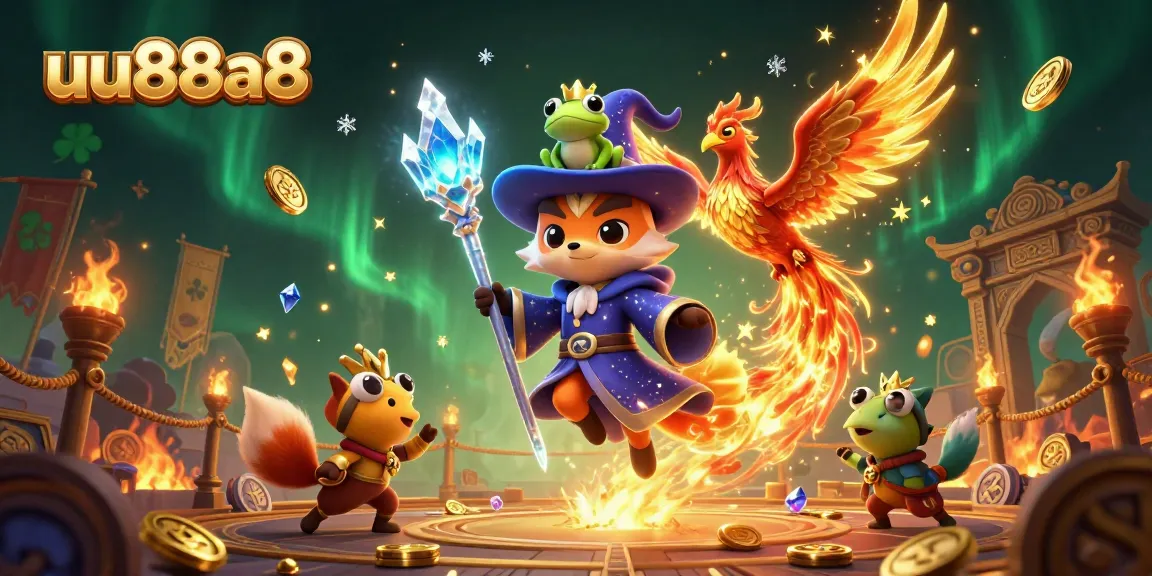 Join the magic of uu88a8 with a wizard fox and phoenix in an immersive 3D casino world.