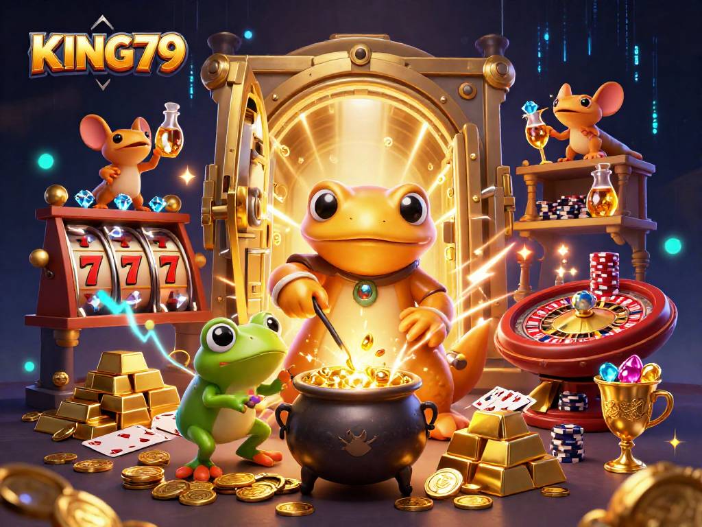 Experience the thrill of winning with KING79 at the vibrant casino scene featuring treasures and magical elements.