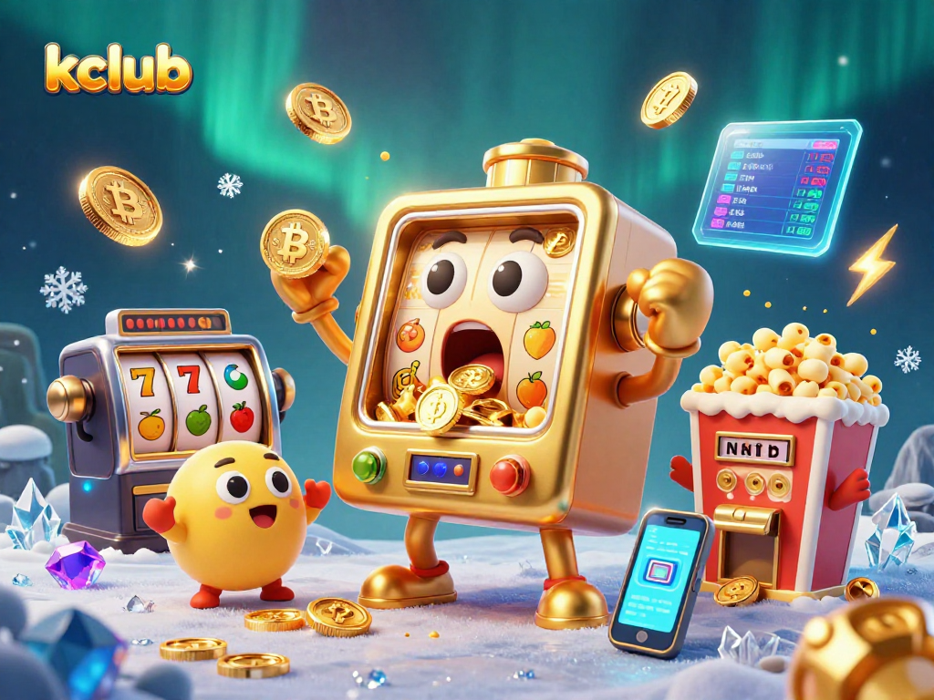 Kclub offers exciting gaming experiences with vibrant 3D slot machines, glowing crypto elements, and engaging characters.