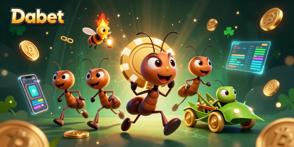 Experience thrilling gaming at Dabet with vibrant illustrations of teamwork and crypto elements.