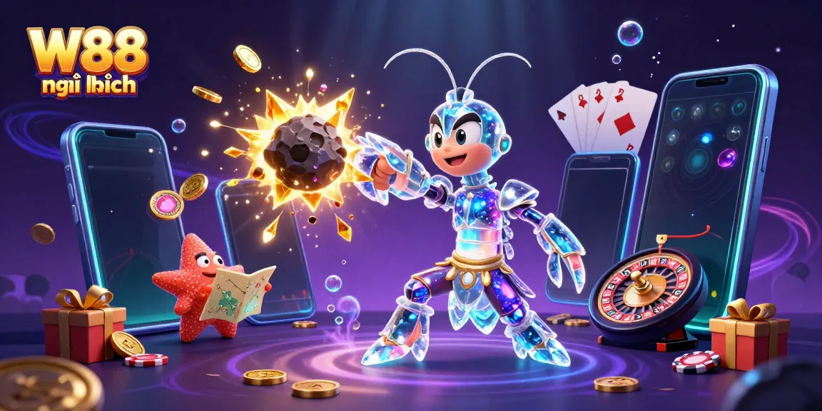 Experience thrilling wins at W88 mới nhất with dynamic casino action in a vibrant underwater scene.